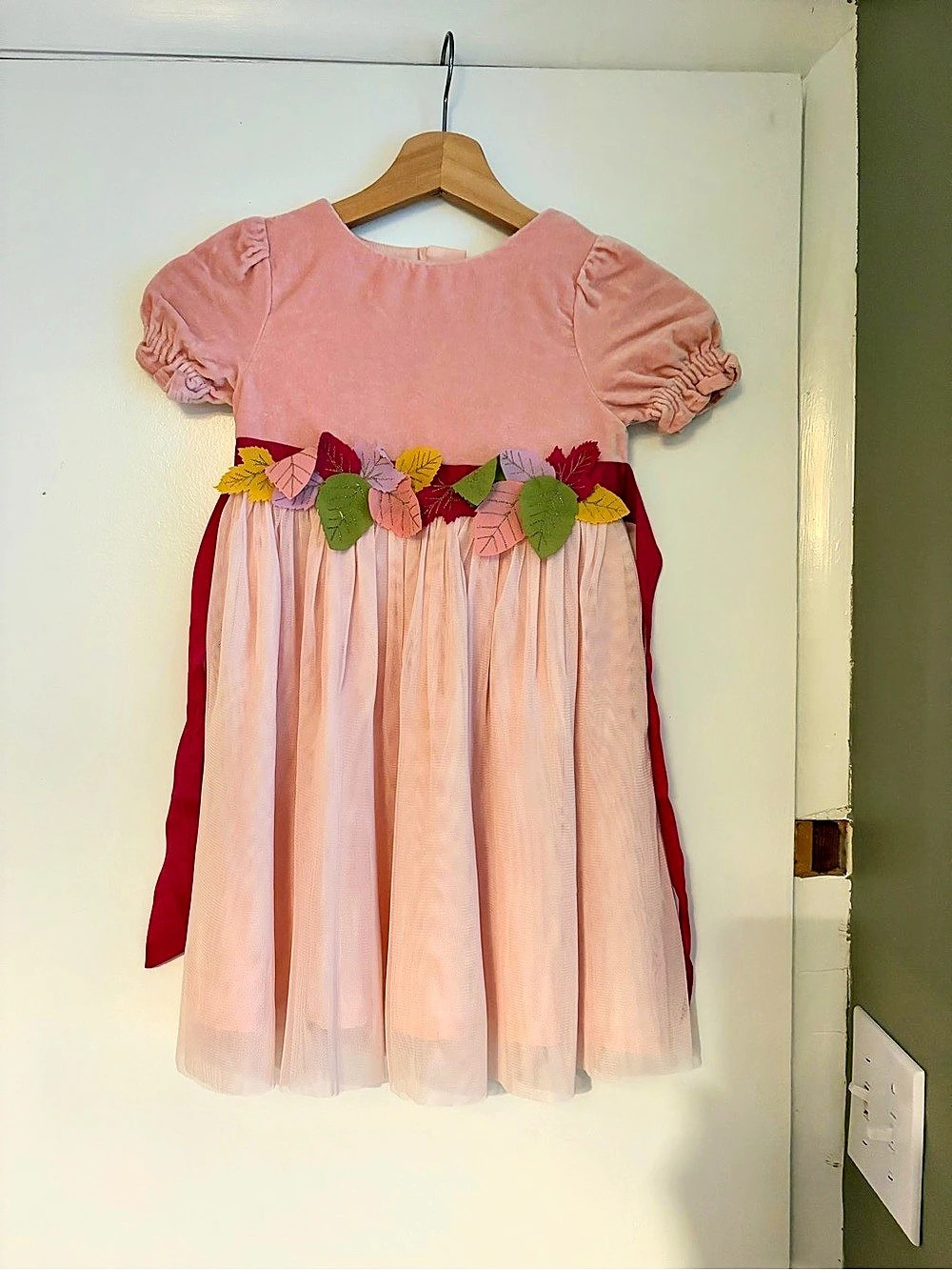 Mini Boden Velvet Tulle Appliqué Dress Pink